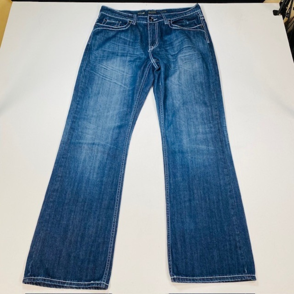 Helix Mens Relaxed Boot Jeans 34W 32L Blue Medium Wash Contrast Stitch Y2K Denim